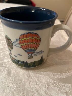 Vintage Otagiri Hot Air Balloon Mug Rural Landscape Scene Hot Air Balloon Cerami